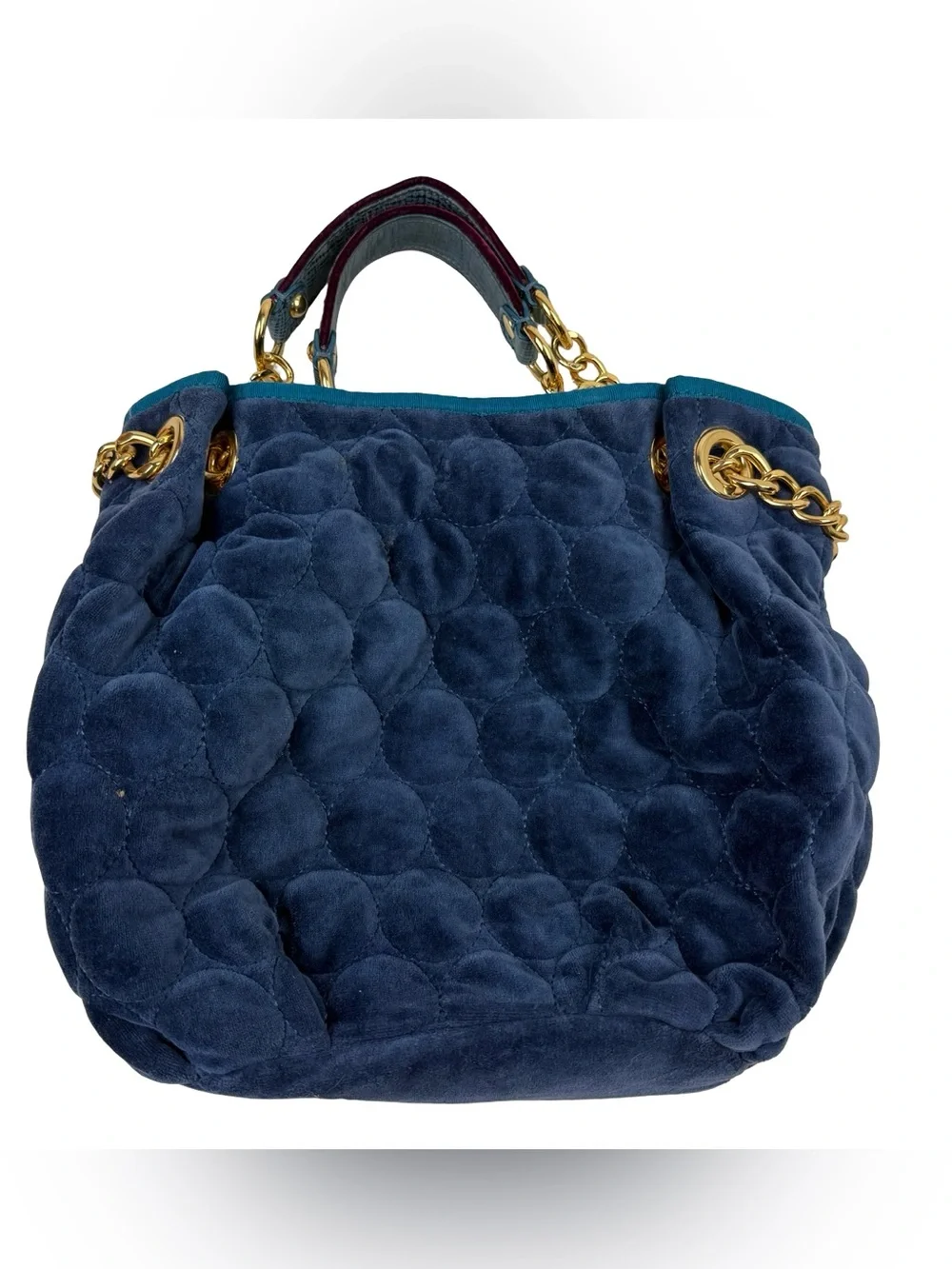 Juicy Couture Navy Quilted Velvet Chain Shoulder Bag Gold Hardware Vintage Blue